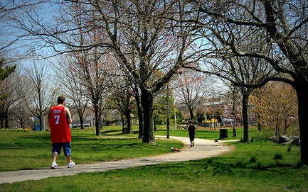 A man and his son enjoying the spring weather at India Point with remote control cars last week.
